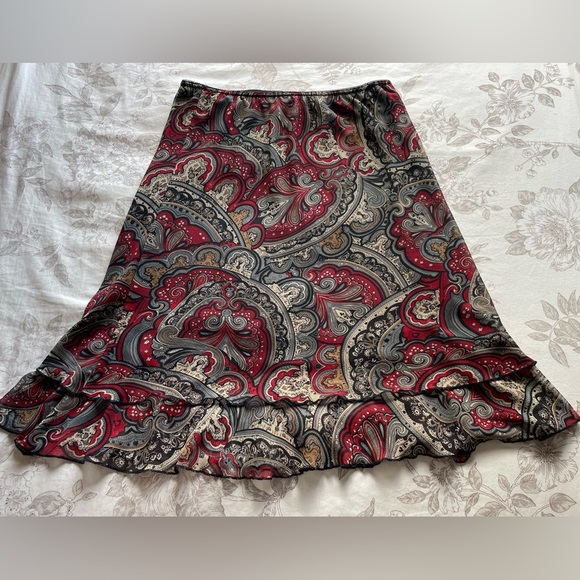 Y2K Red Paisley Pull On Mini Slip Skirt Large Vamp Witchy Fairy Grunge Romantic - Picture 1 of 6